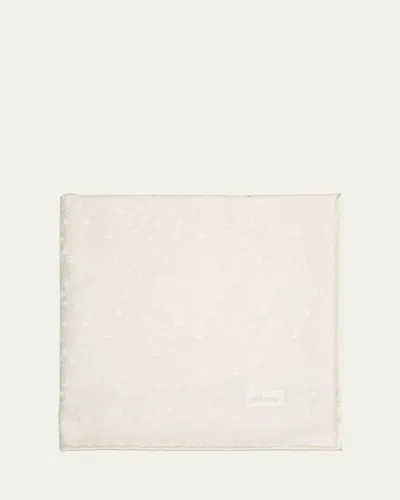 Brioni Men's Solid Paisley Jacquard Silk Pocket Square In White