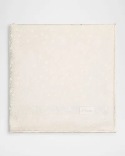 Brioni Men's Solid Paisley Jacquard Silk Pocket Square In White