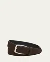 Brioni Men's Square-buckle Suede Belt In Brown