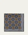 Brioni Men's Square Medallion Silk Pocket Square In Gray