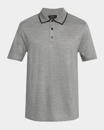 Brioni Men's Stairweave S180 Wool Polo Shirt In Grey White