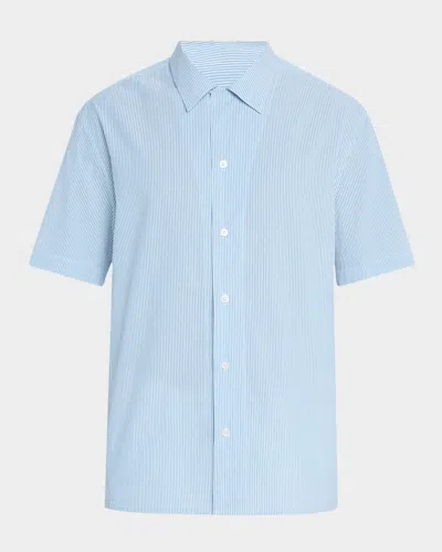 Brioni Men's Stripe Cotton Seersucker Short-sleeve Shirt In Greenwhite