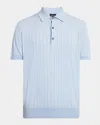 Brioni Men's Stripe Short-sleeve Polo Sweater In Lt Blue Wh