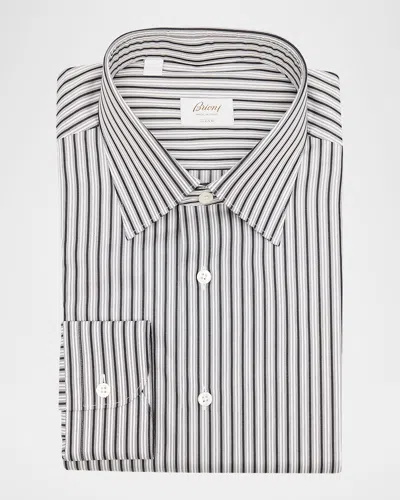 Brioni Men's Striped Sport Shirt In Black