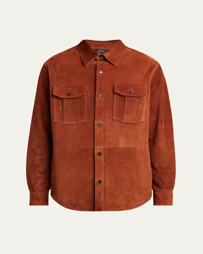Brioni Men's Suede Double-pocket Overshirt In Brown