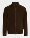 Brioni Men's Suede Full-zip Blouson In Brown