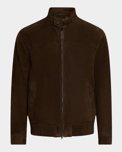 Brioni Men's Suede Full-zip Blouson In Brown