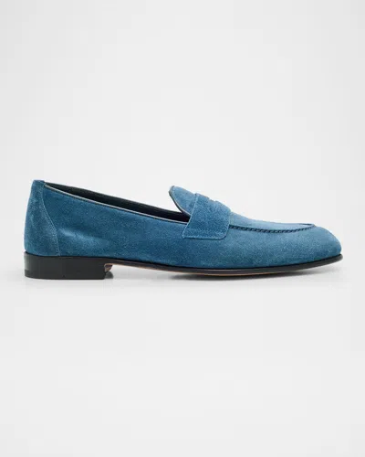 Brioni Men's Suede Penny Loafers In Periwinkle