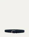 Brioni Men's Suede Round-buckle Belt In Midnight Blue