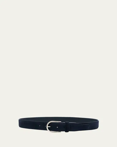 Brioni Men's Suede Round-buckle Belt In Midnight Blue