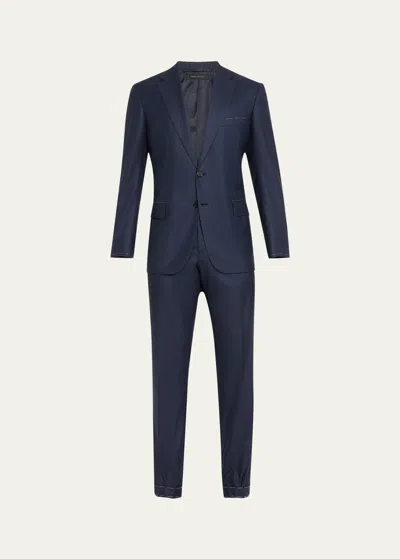 Brioni Men's Super 180s Micro-houndstooth Suit In Navy