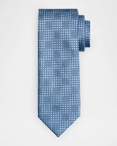 Brioni Men's Textured Check Jacquard Silk Tie In Blue