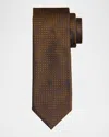 Brioni Men's Textured Check Jacquard Silk Tie In Brown