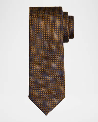 Brioni Men's Textured Check Jacquard Silk Tie In Brown