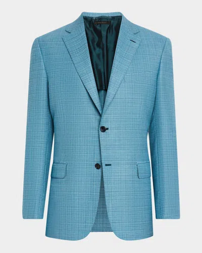 Brioni Men's Textured Wool Blazer In Turquoise