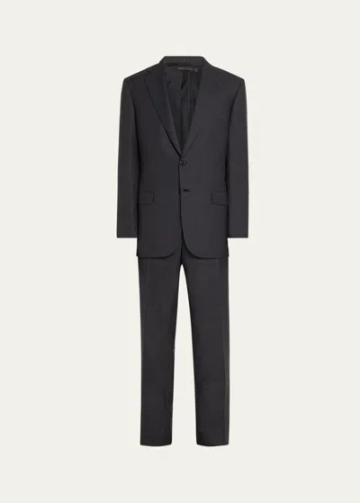 Brioni Men's Tonal Check Wool Suit In Graphite