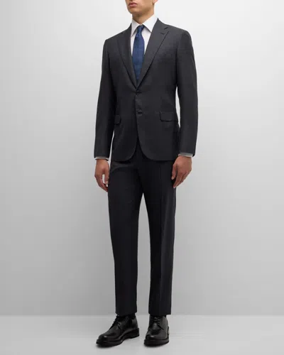 Brioni Men's Tonal Check Wool Suit In Graphite