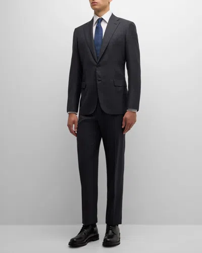 Brioni Men's Tonal Check Wool Suit In Black