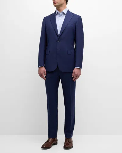 Brioni Men's Tonal Check Wool Suit In Blue