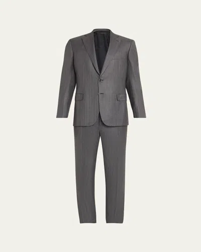 Brioni Men's Tonal Herringbone Wool-silk Two-piece Suit In Gray