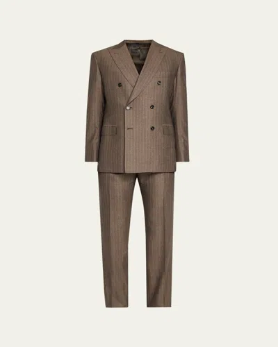 Brioni Men's Tonal Stripe Herringbone Double-breasted Suit In Multi