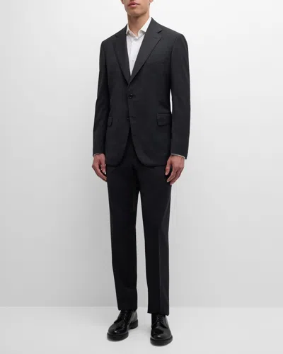 Brioni Men's Tonal Stripe Stretch Wool Suit In Black