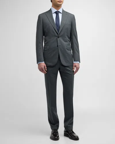 Brioni Men's Tonal Striped Wool Suit In Gray