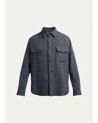Brioni Men's Vagabond Cashmere Plaid Overshirt In Blue