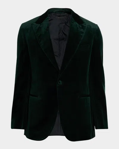 Brioni Men's Velvet Single-breasted Blazer In Green