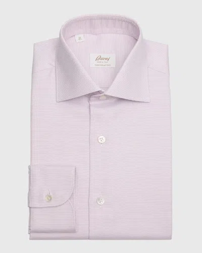 Brioni Men's Ventiquattro Cotton Dress Shirt In White Pink