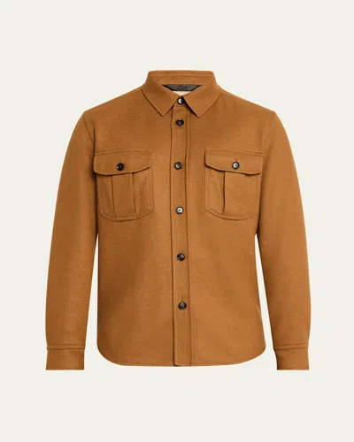 Brioni Men's Wool And Cashmere Double-face Overshirt In Brown
