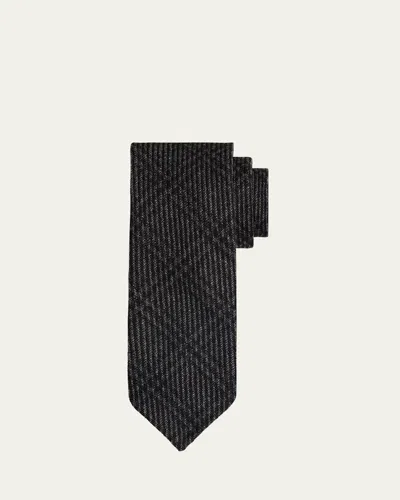 Brioni Men's Wool And Cashmere Windowpane Check Tie