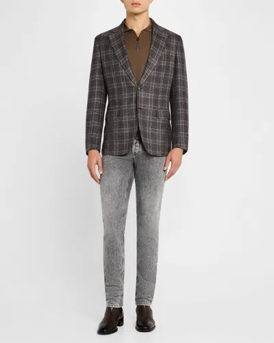 Brioni Men's Wool-cashmere Plaid Sport Coat In Graphite