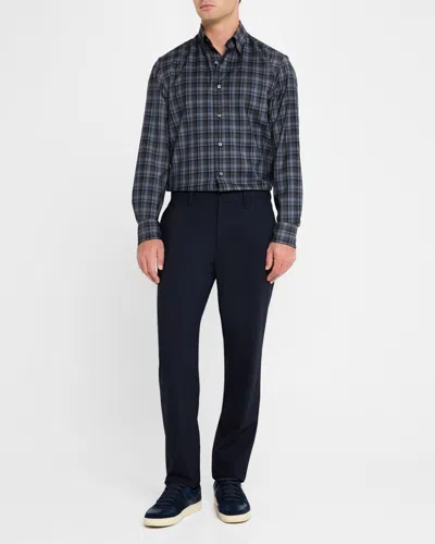 Brioni Men's Wool Check Casual Button-down Shirt In Bluettena