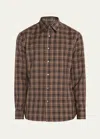 Brioni Men's Wool Check Casual Button-down Shirt In Flame Multi