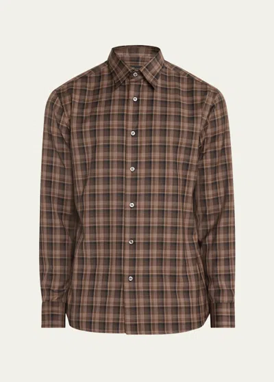 Brioni Men's Wool Check Casual Button-down Shirt In Flame Multi