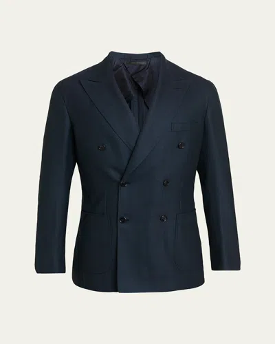 Brioni Men's Wool Herringbone Double-breasted Sport Coat In Green
