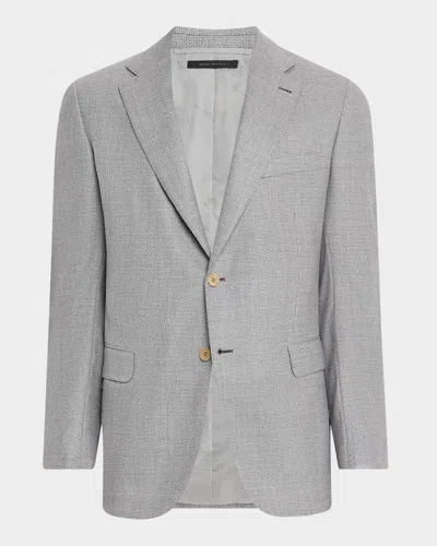 Brioni Men's Wool Hopsack Single-breasted Blazer In Gray