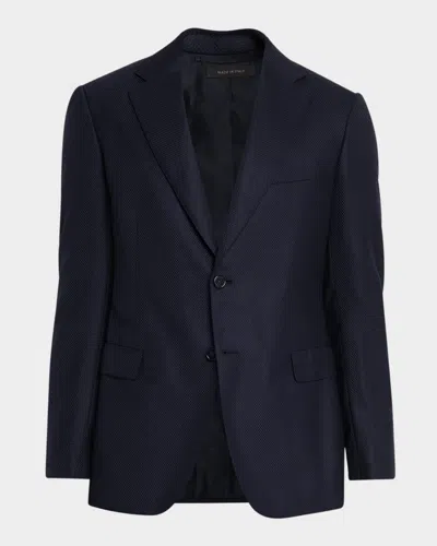 Brioni Men's Wool Hopsack Single-breasted Blazer In Blue