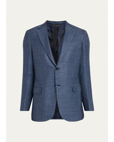 Brioni Men's Wool Houndstooth Plaid Sport Coat In Blue