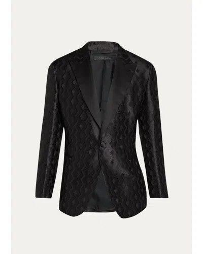 Brioni Men's Wool Jacquard Single-button Dinner Jacket In Black