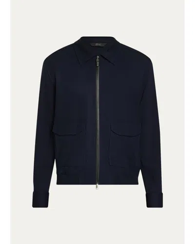 Brioni Men's Wool Jersey Full-zip Blouson In Blue