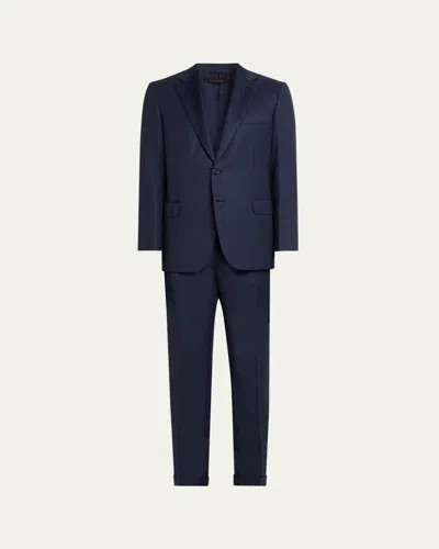 Brioni Men's Wool Micro-herringbone Two-piece Suit In Blue