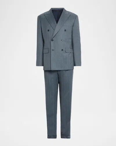 Brioni Men's Wool Plume Double-breasted Suit In Blue