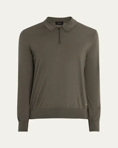 Brioni Men's Wool Quarter-zip Sweater In Olive Green
