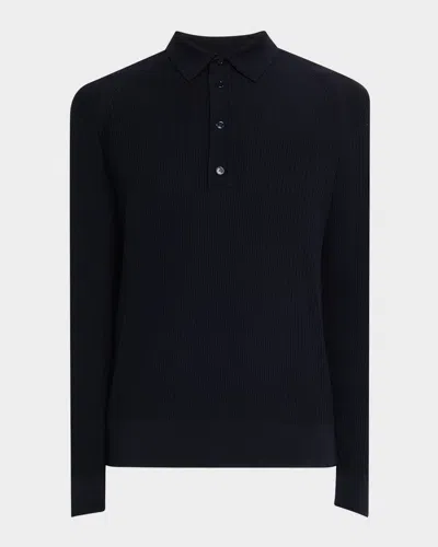 Brioni Men's Wool Rib-knit Polo In Midnight B