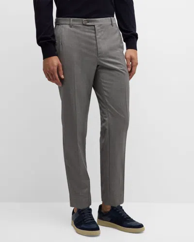 Brioni Men's Wool Sharkskin Pants In Lead