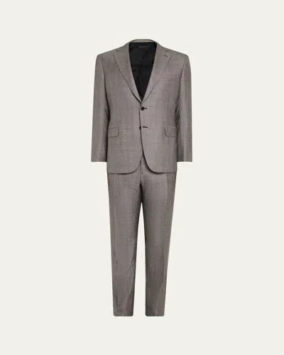 Brioni Men's Wool-silk Plaid Suit In Flannel