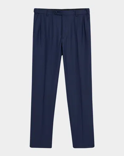 Brioni Men's Wool Textured Straight-fit Formal Pants In Blue