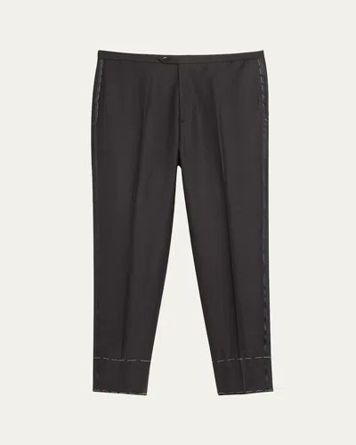 Brioni Men's Wool Tuxedo Trousers In Black